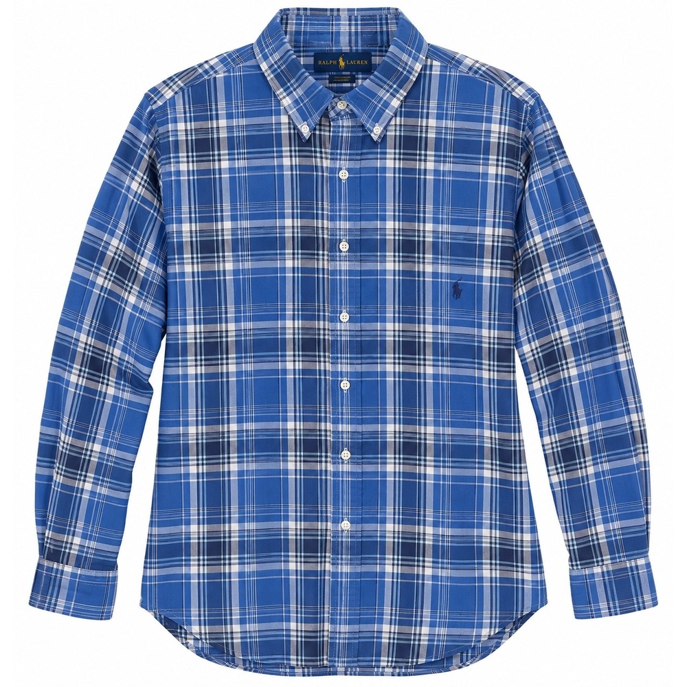 Ralph Lauren Mens 2XLT Blue Plaid Cotton Stretch Long Sleeve Button Down Shirt